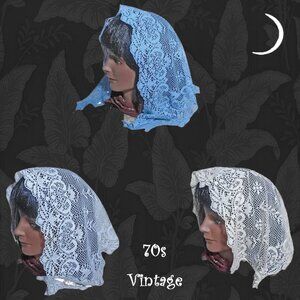 Vintage Lace Mantilla Scarves - Three Scarf Bundle - Blue Beige White